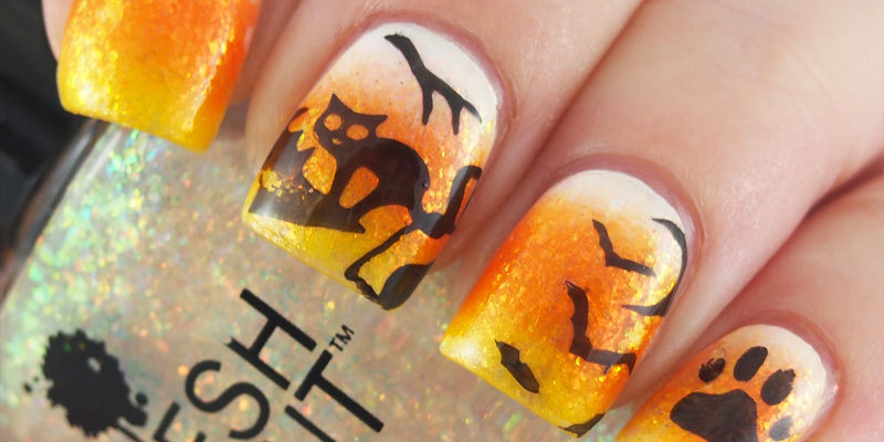 Candy Corn/Black Cat mani for #BHBSpooktober and #npclairestelle8