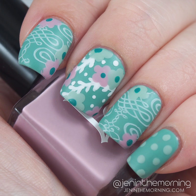 Matted Floral mani using Lucky Lacquer