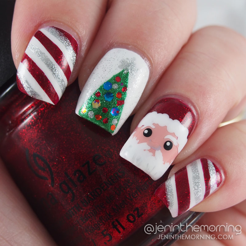 Santa, Christmas Tree and Peppermint mani