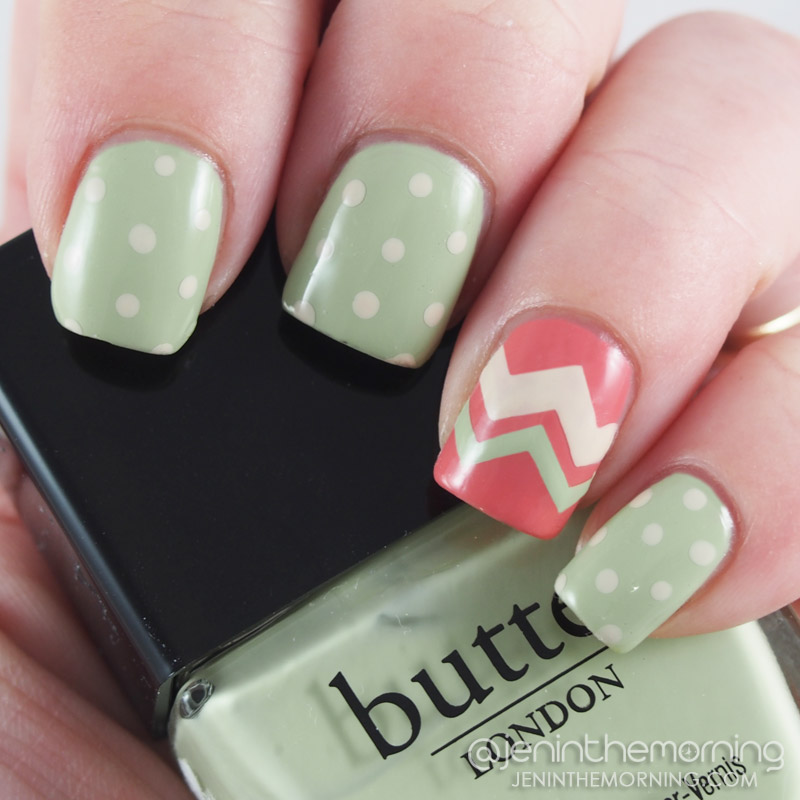 Dusty Spring Colors with a simple dotticure and chevron accent.