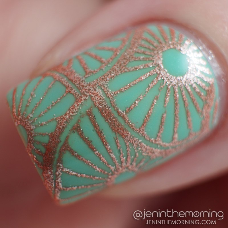 Bonita - Penny For Your Thoughts stamped over Color Club - New Bohemian