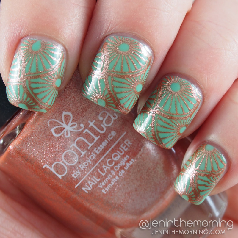 Bonita - Penny For Your Thoughts stamped over Color Club - New Bohemian