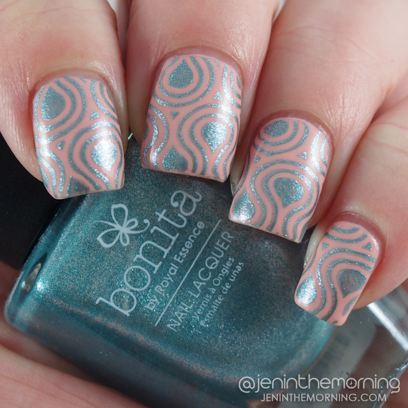 Bonita - Greetings Earthling stamped over Sally Hansen - Floaties