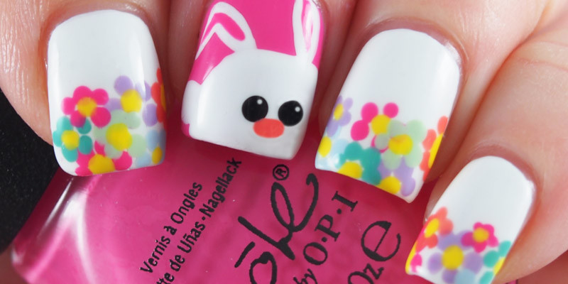 Bunny and Floral Tips - Easter Nails