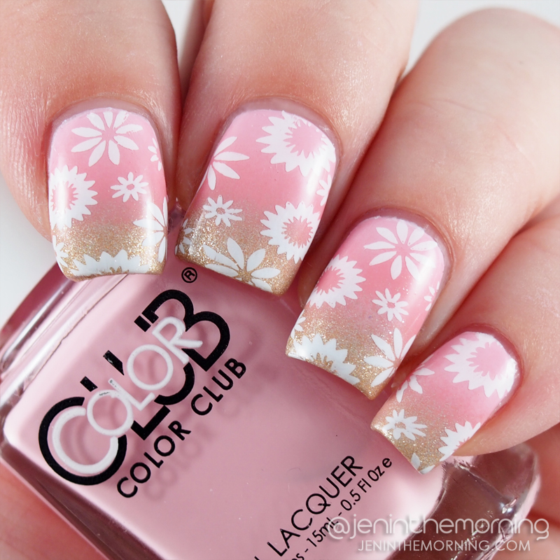Pink to gold gradient, stamped with flowers