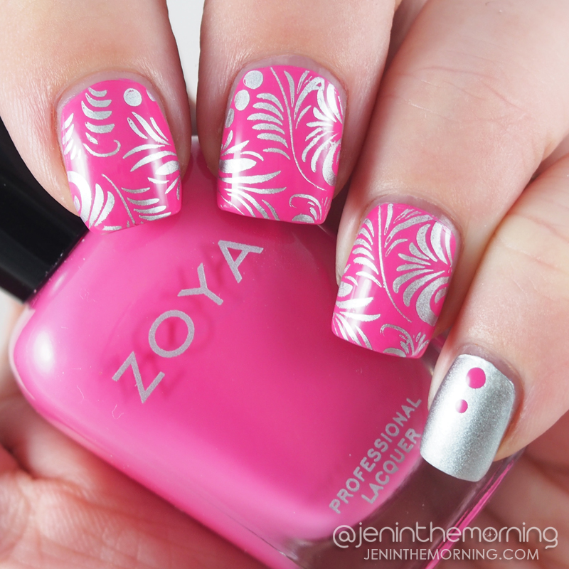 Zoya - Rooney stamped with Essie - No Place Like Chrome and Pet'la - Golden Russian
