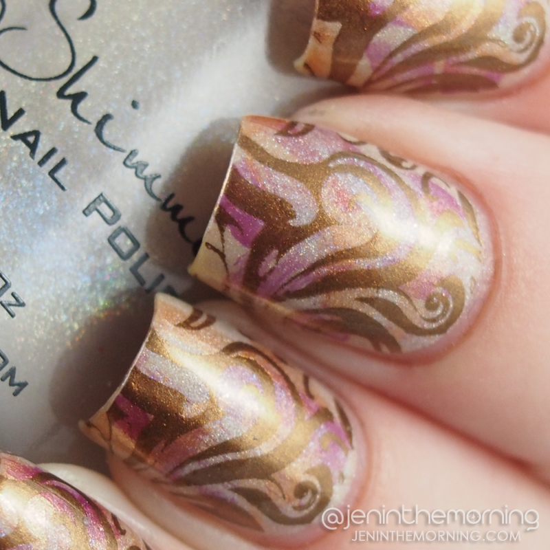 KBShimmer - In Bare Form dry brushed and stamped with M Polish - Elizabethan