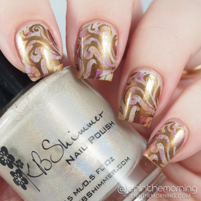 KBShimmer - In Bare Form dry brushed and stamped with M Polish - Elizabethan