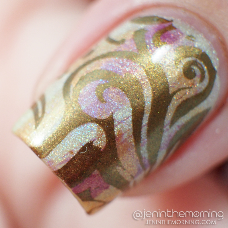 KBShimmer - In Bare Form dry brushed and stamped with M Polish - Elizabethan