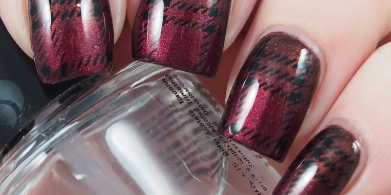 Plaid stamp over Sally Hansen - Cocoa A Go Go and Wet n Wild - Burgandy Frost